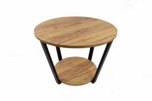 Stolik kawowy okrągły ława Loft industrial dąb craft złoty z półką rozm. M