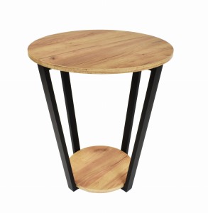 Stolik kawowy okrągły ława Loft industrial dąb craft złoty z półką rozm. S