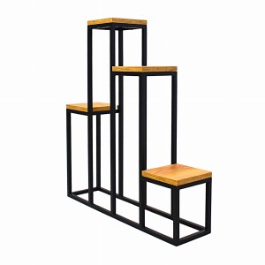Kwietnik stojący duży x4 - na kwiaty i rośliny metalowy w stylu loft - dąb złoty craft